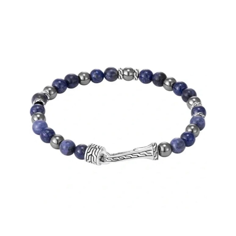 John Hardy Classic Chain Sterling Silver Lapis Sodalite Hematite Beaded Bracelet